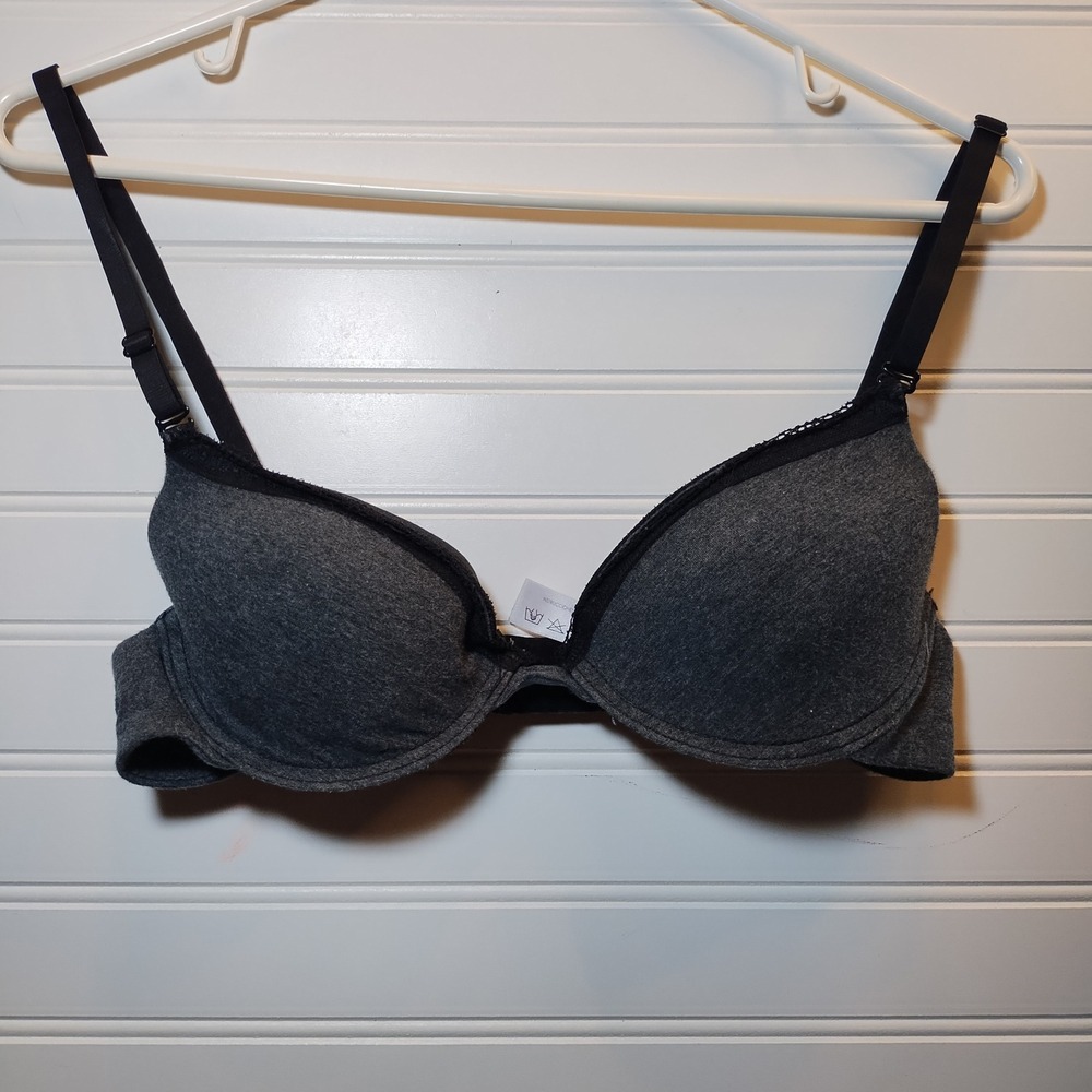 Lili‎ Pink Grey Cotton Blend Padded Underwire Demi Bra 34B